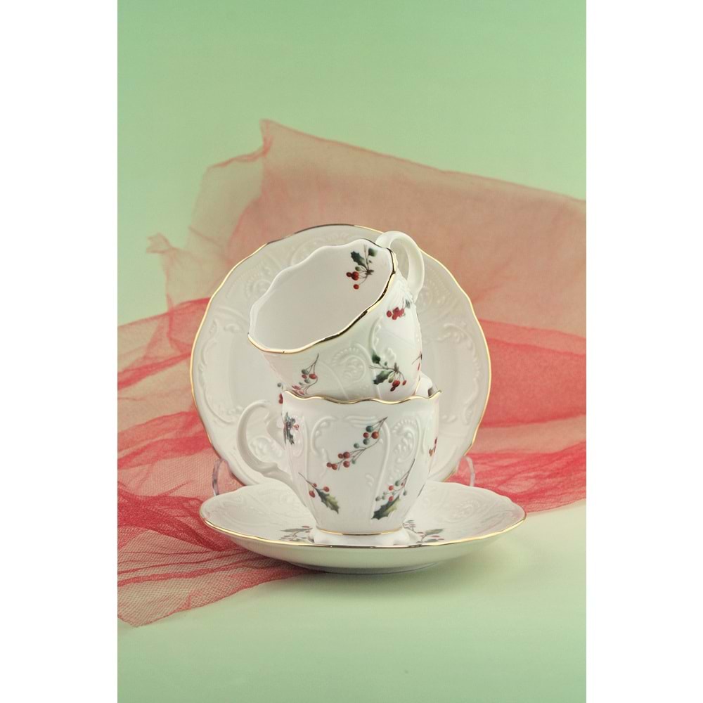 Christmas altın yaldızlı 2 kişilik porselen kahve fincan takımı