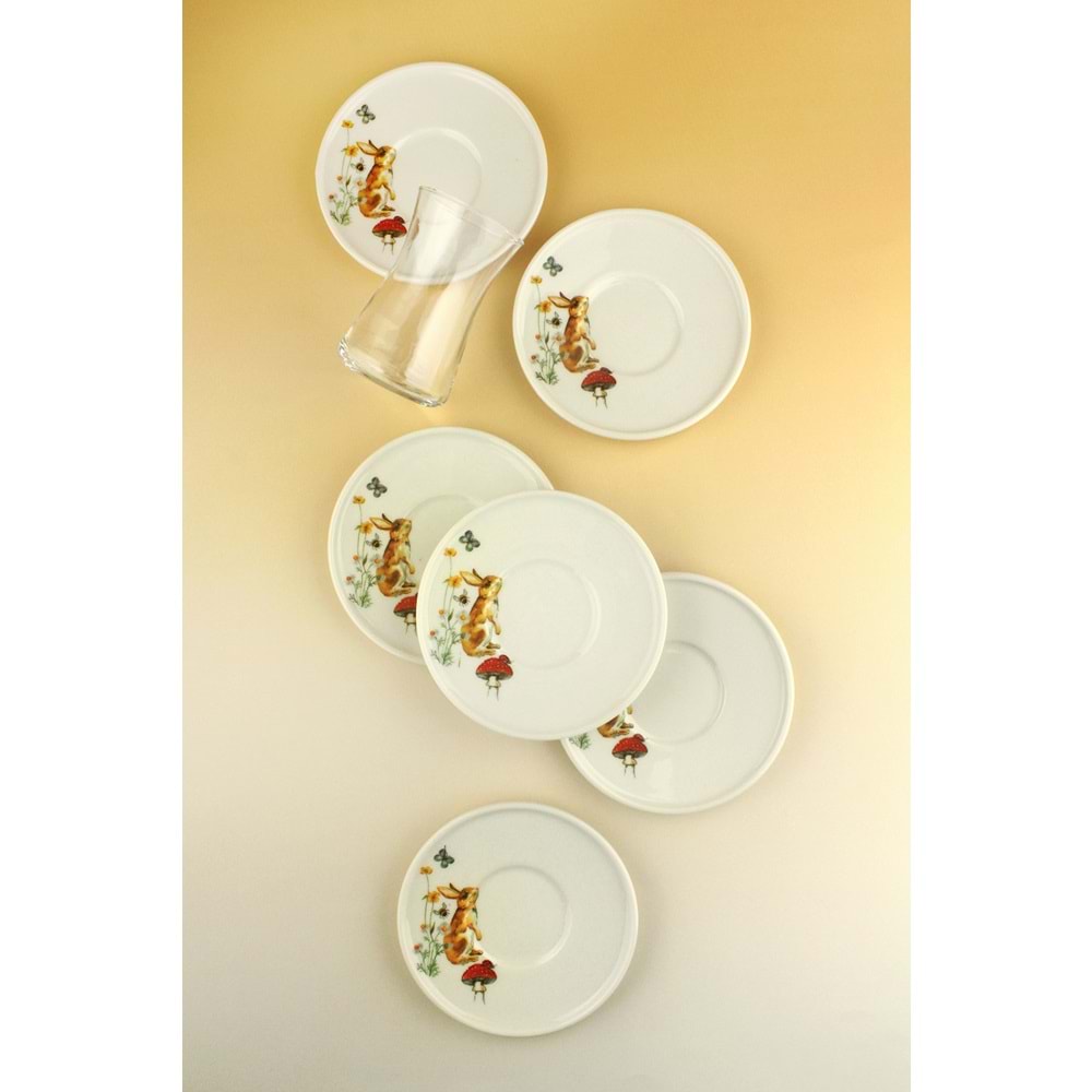 Tavşan12 parça 6 kişilik porselen çay takımı