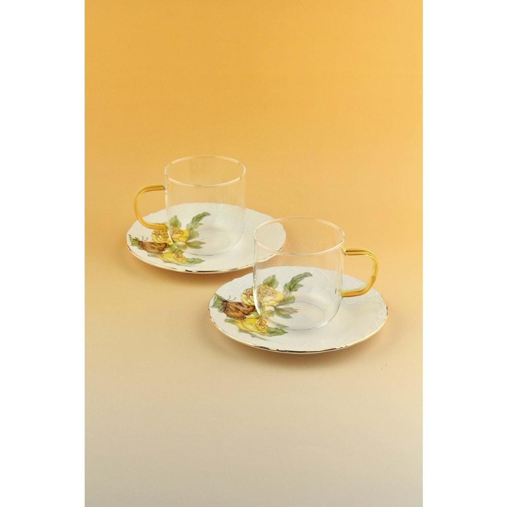 Yellow butterfly iki kişilik çay kupa takımı
