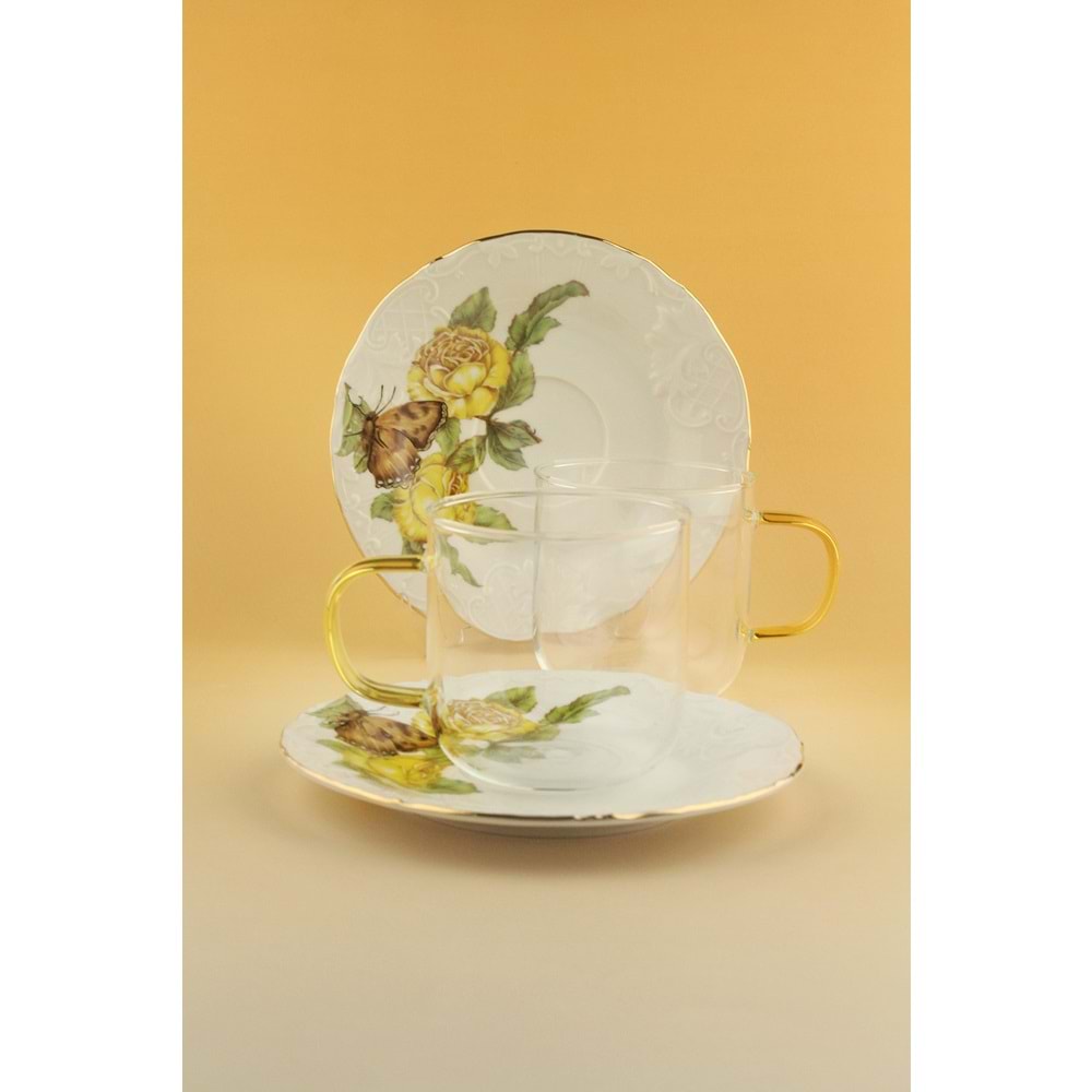 Yellow butterfly iki kişilik çay kupa takımı