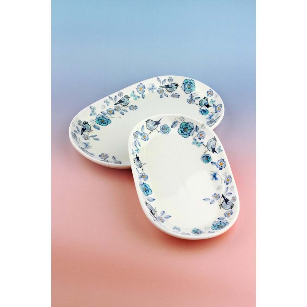 Mavi kuş 2 boy porselen kayık tabak