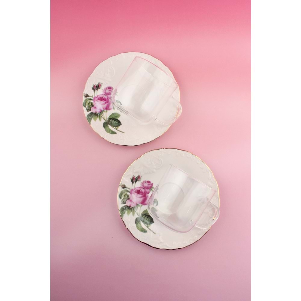 Pembe gül iki kişilik çay kupa takımı