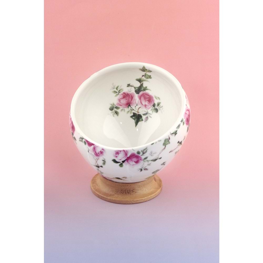 Pink ivy bambu ayaklı porselen kase