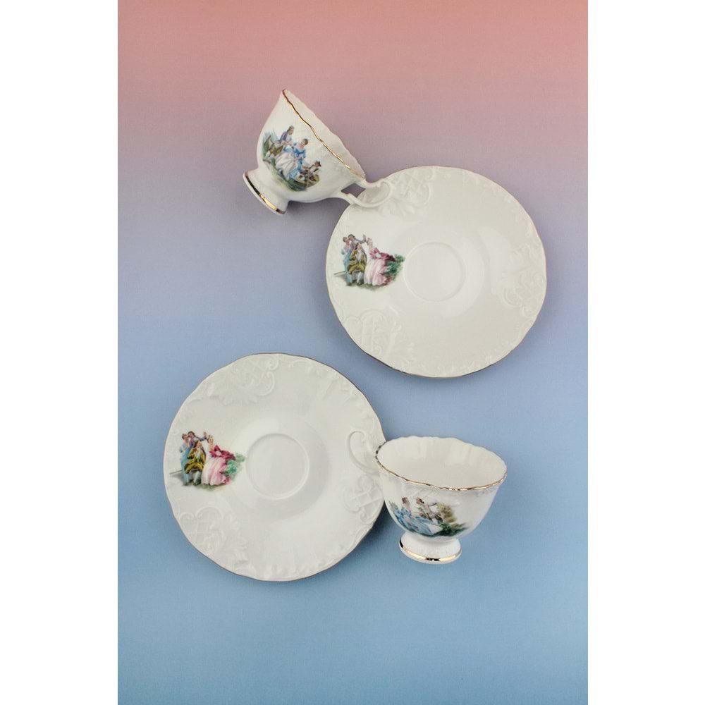 Altın yaldızlı markis 2 kişilik kahve fincan takımı