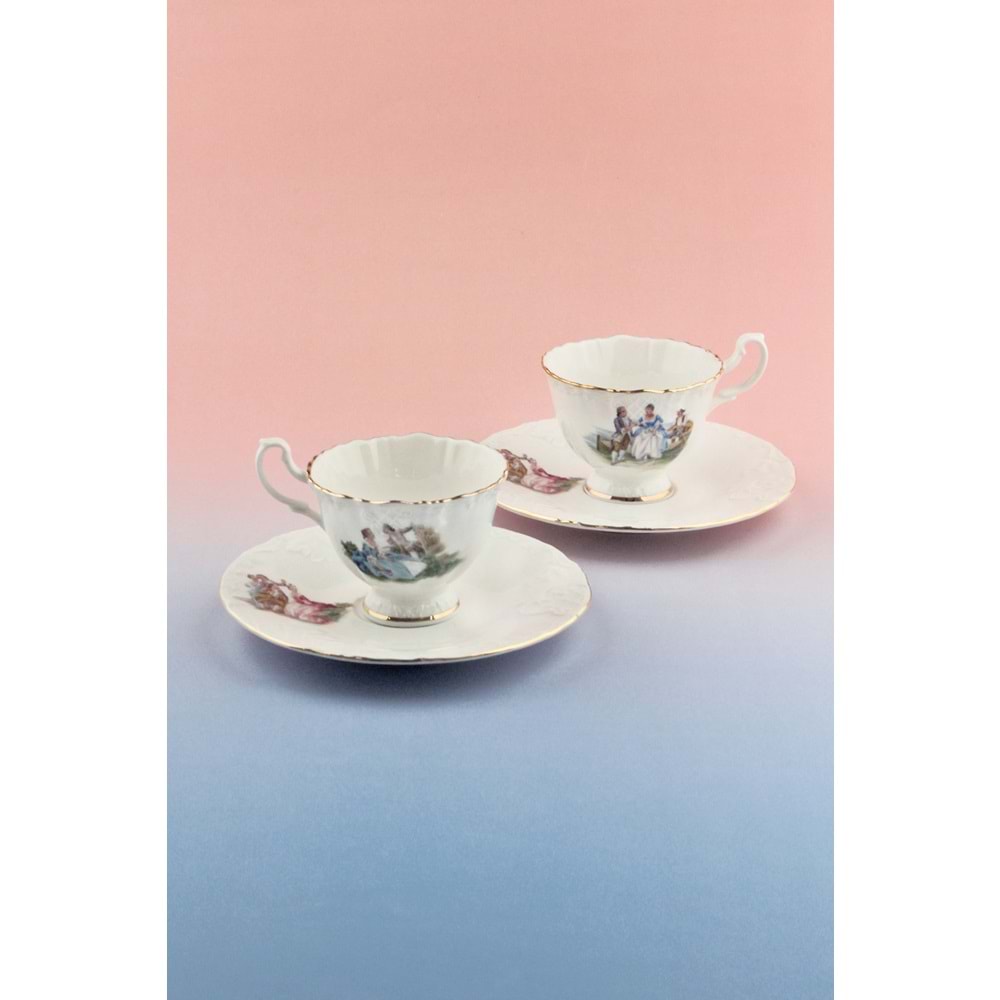 Altın yaldızlı markis 2 kişilik kahve fincan takımı