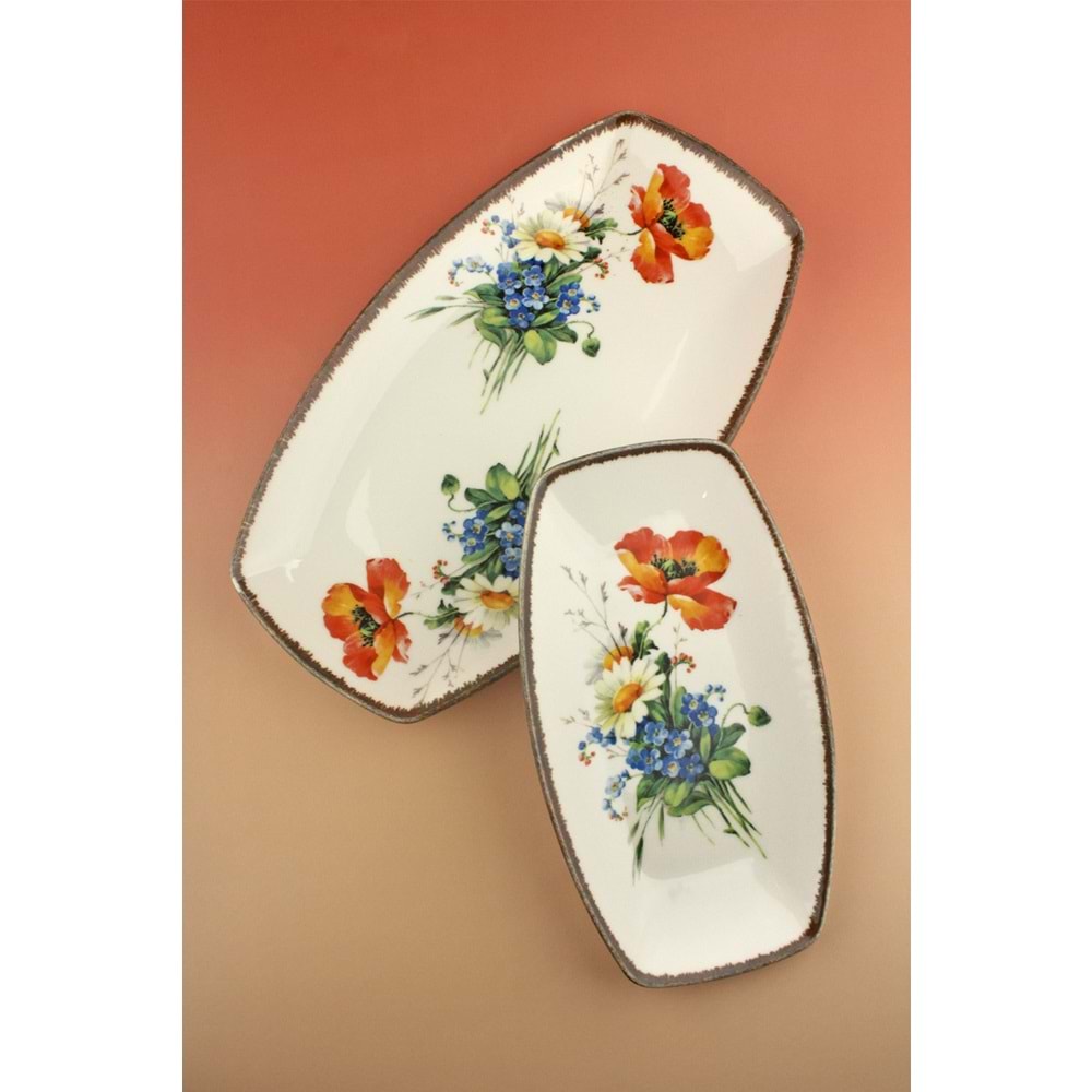 Retro floral 2 boy porselen kayık tabak