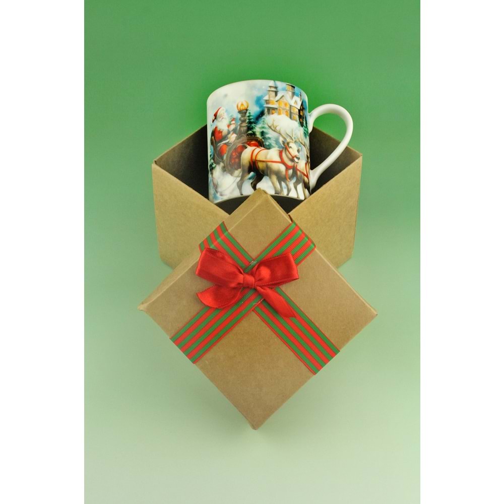 Merry X'mas altın yaldızlı porselen kupa yılbaşı hediye kutulu