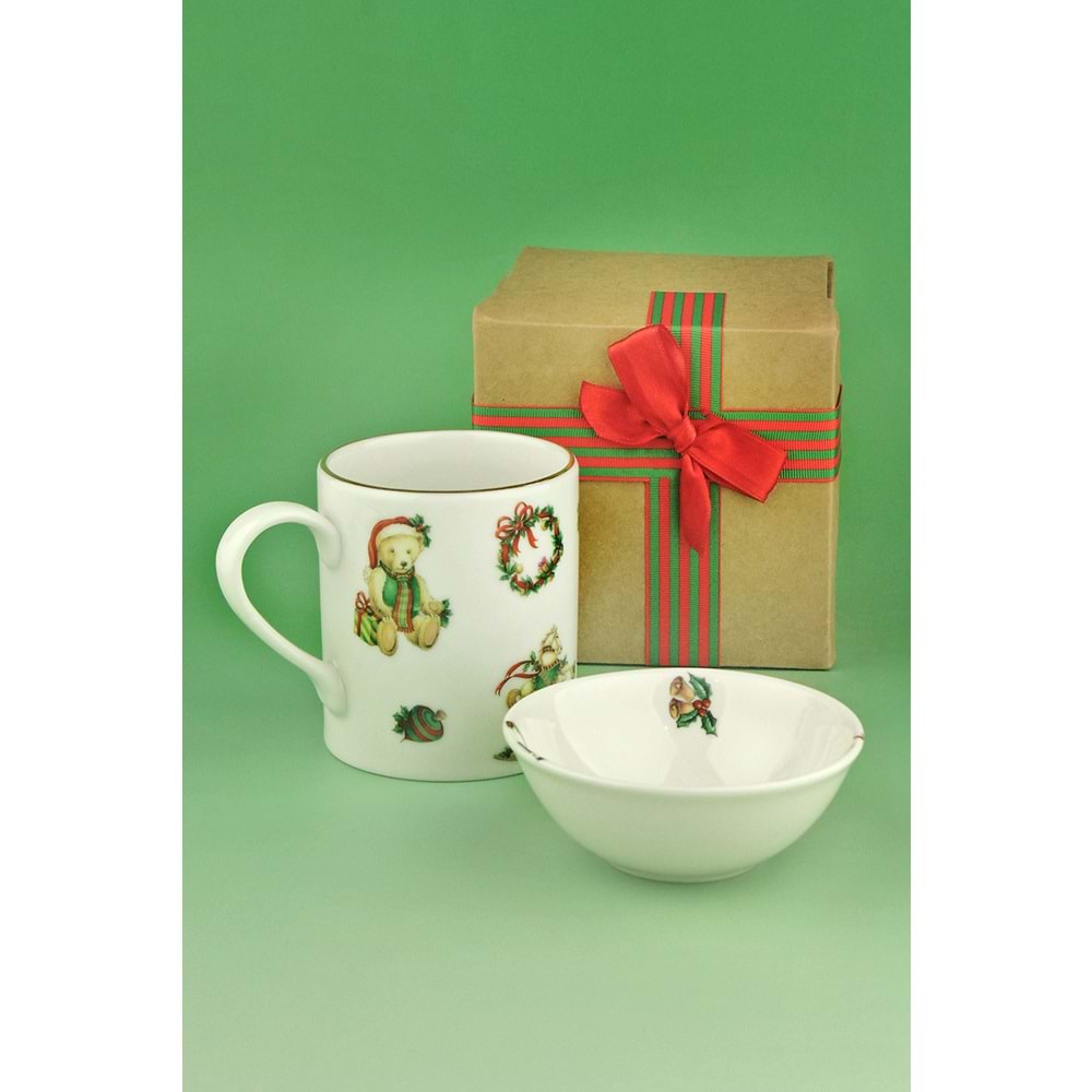 Christmas toys altın yaldızlı porselen kupa & çerezlik yılbaşı hediye kutulu