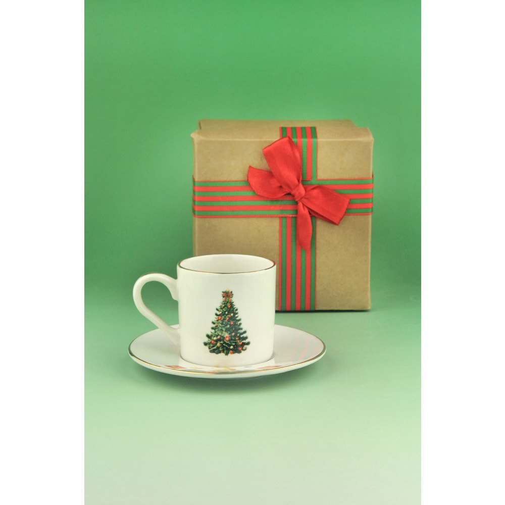 Christmas tree tek kişilik porselen kahve fincan takımı yılbaşı hediye kutulu