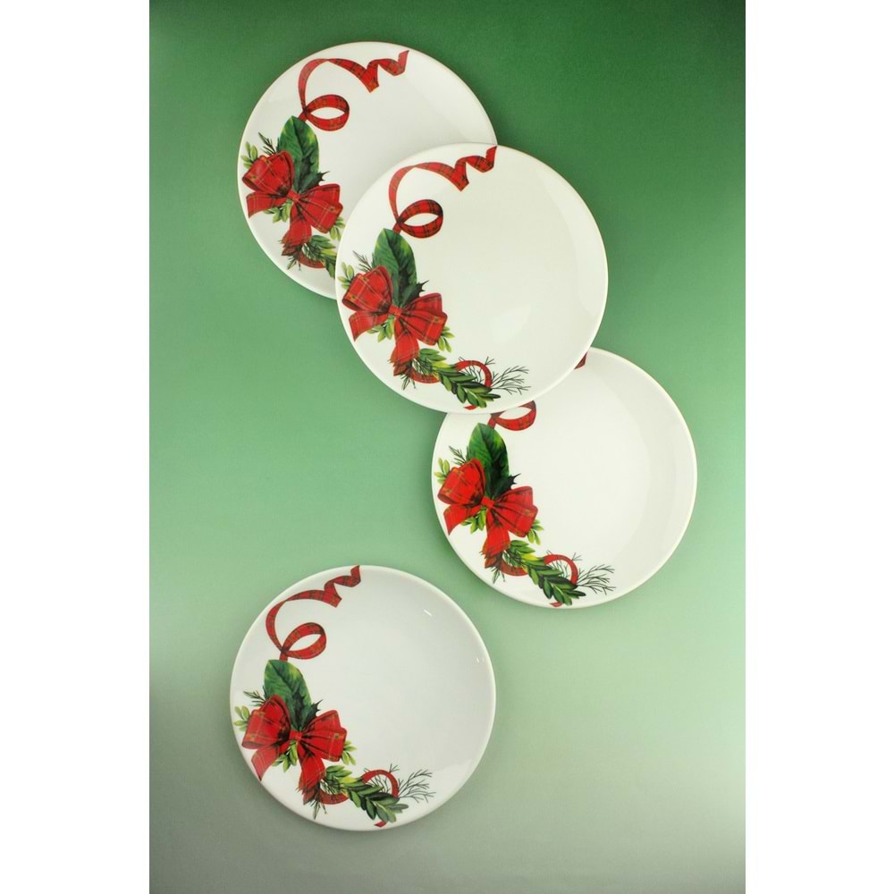 Red bow 4 parça porselen servis tabağı