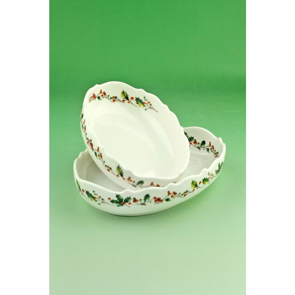 Christmas ikili porselen kayık tabak