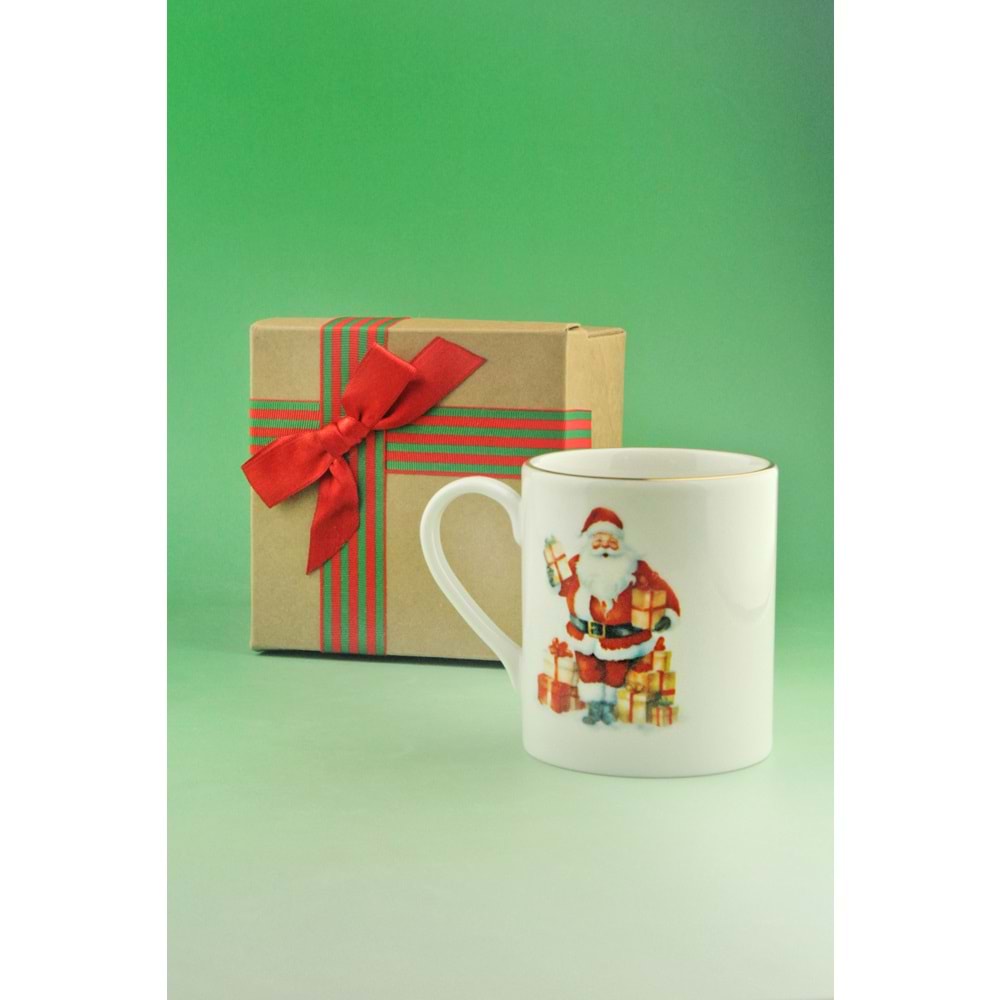 Santa altın yaldızlı porselen kupa yılbaşı hediye kutulu