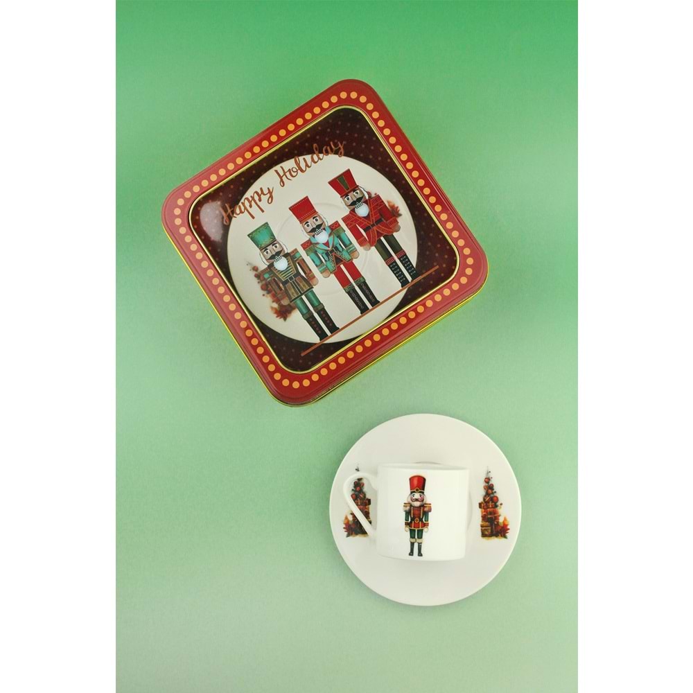 Nutcrackers porselen kahve fincan takımı metal yılbaşı hediye kutulu