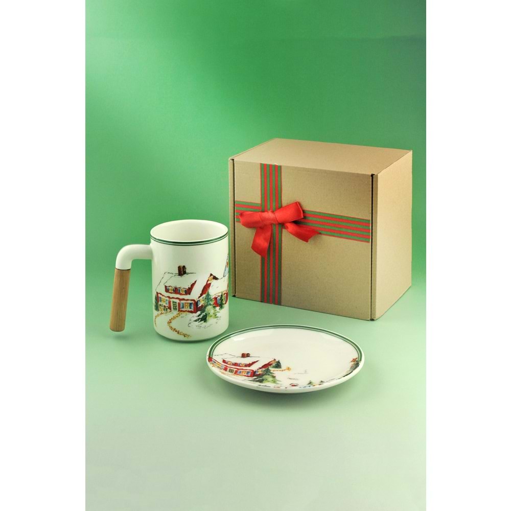 Snowy porselen kupa & kurabiye tabağı yılbaşı hediye kutulu