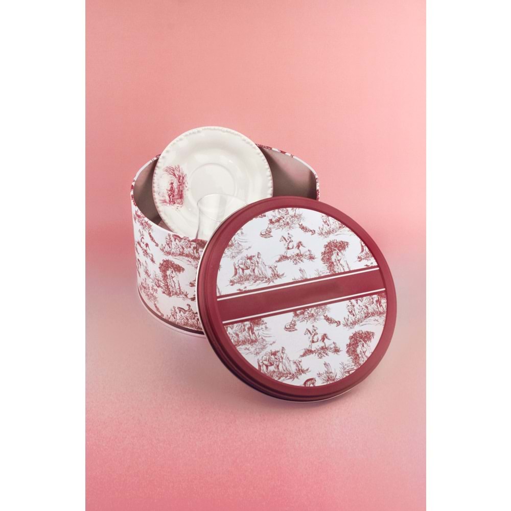 İnci serisi pembe İngiliz 4 kişilik porselen çay takımı & metal kutulu