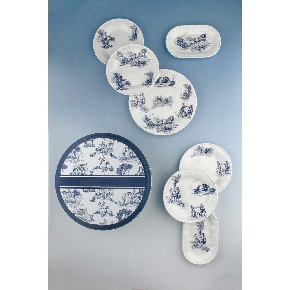 İnci serisi mavi İngiliz 8 parça porselen pasta takımı