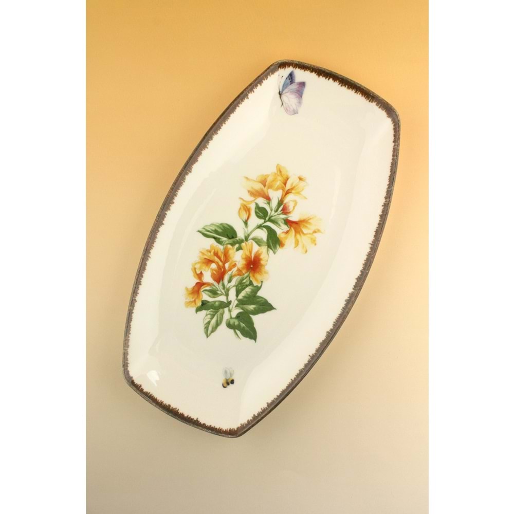 Retro sarı salkım büyük boy porselen kayık tabak