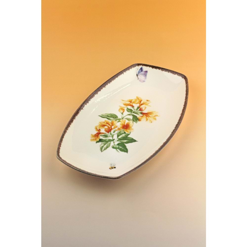 Retro sarı salkım büyük boy porselen kayık tabak