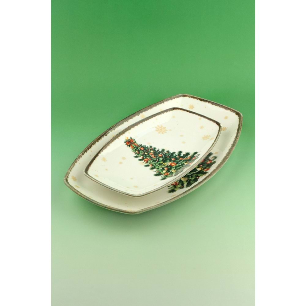 Retro christmas tree 2 boy porselen kayık tabak