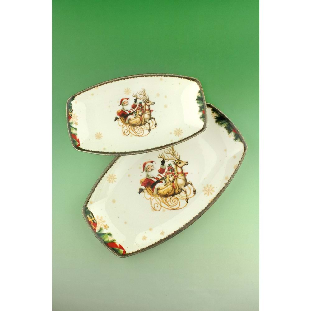 Retro christmas reindeer 2 boy porselen kayık tabak