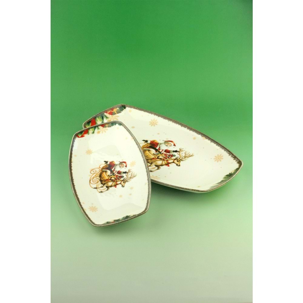 Retro christmas reindeer 2 boy porselen kayık tabak