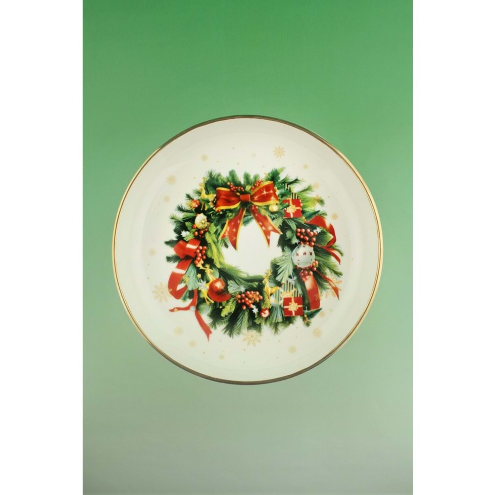 Christmas wreath gold metal ayaklı tabak