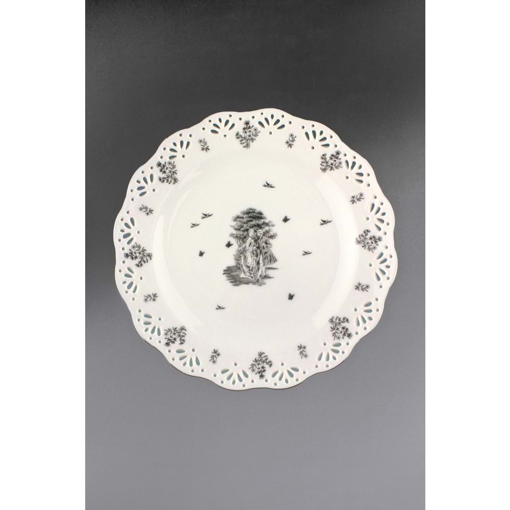 Royal siyah gümüş metal ayaklı servis tabağı