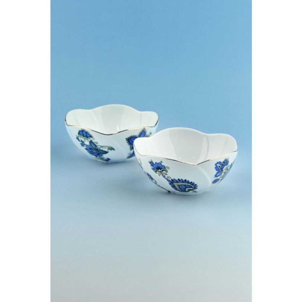 Paisley blue altın yaldızlı 2 adet porselen kase