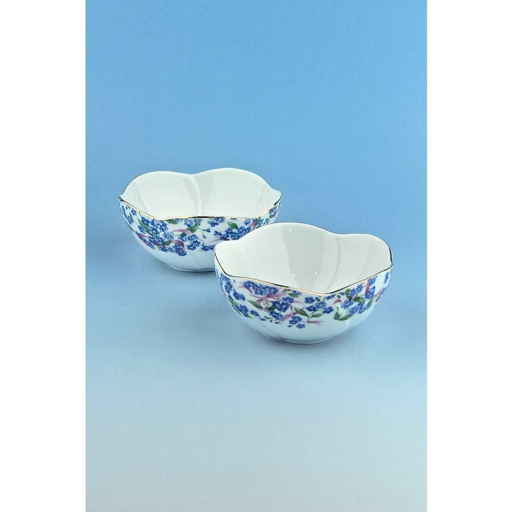 Mavi mine altın yaldızlı 2 adet porselen kase