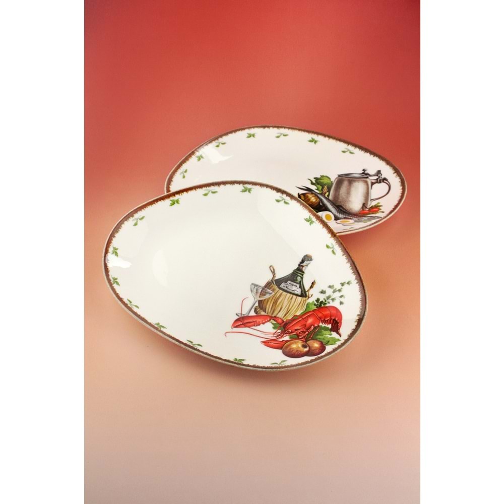 Retro lobster & fish porselen 2 adet servis/sunum tabağı