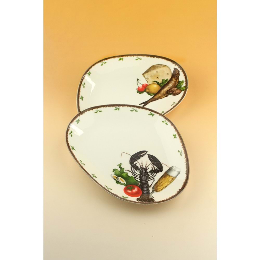 Retro fish & beer porselen 2 adet servis/sunum tabağı