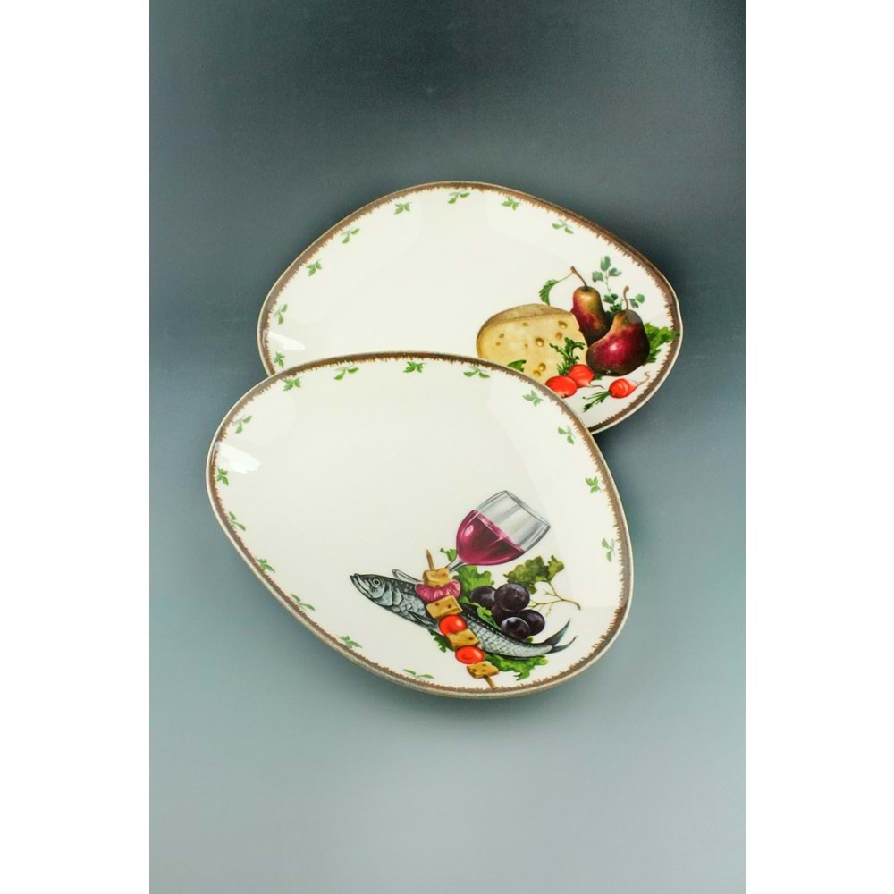 Retro cheese & wine porselen 2 adet servis/sunum tabağı