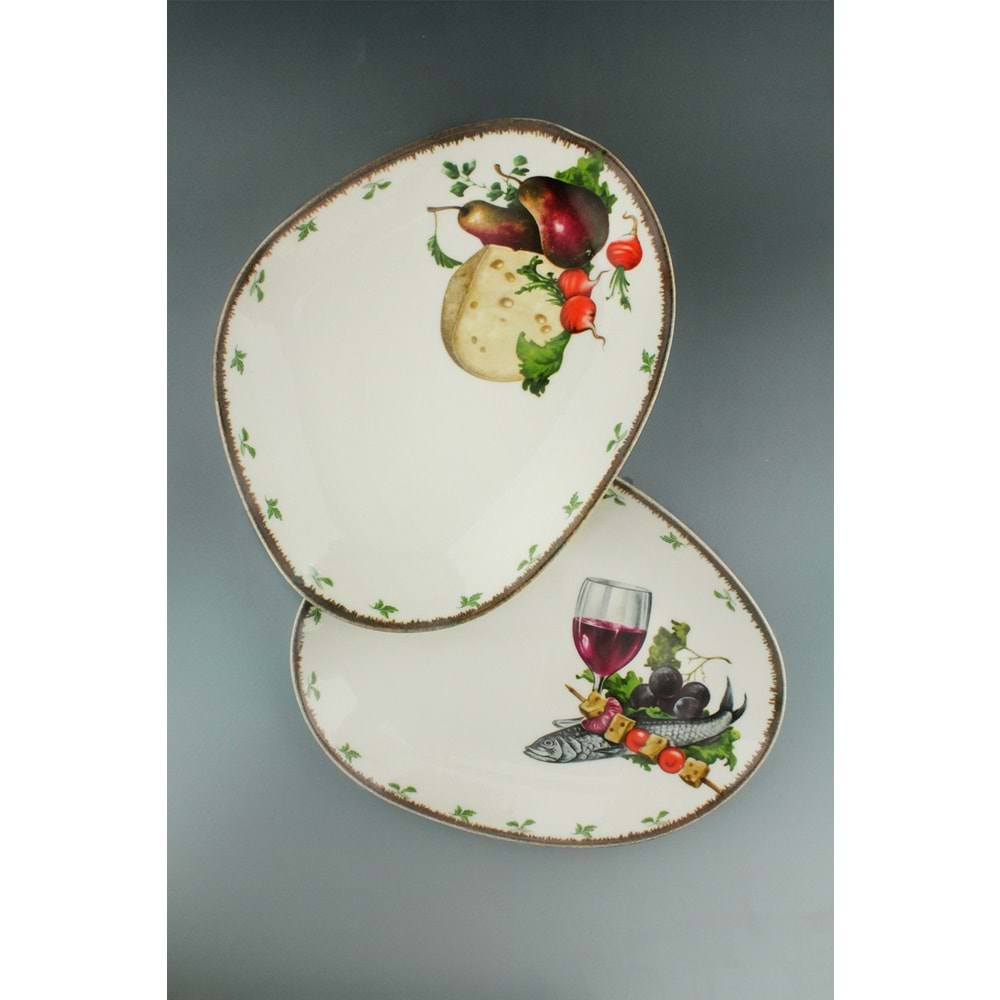 Retro cheese & wine porselen 2 adet servis/sunum tabağı