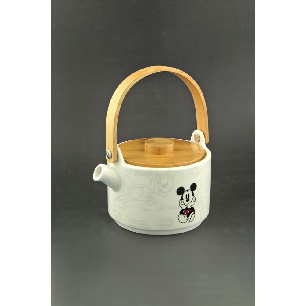 Mickey news bambu kapaklı mini porselen demlik