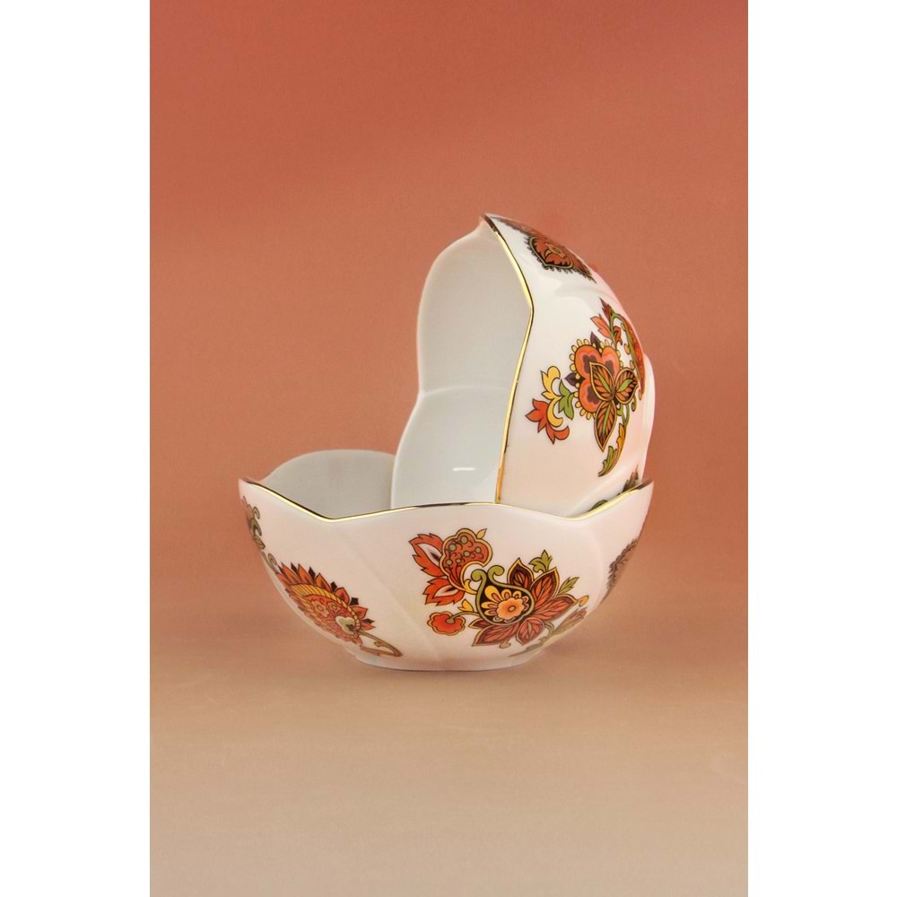 Paisley orange altın yaldızlı 2 adet porselen kase