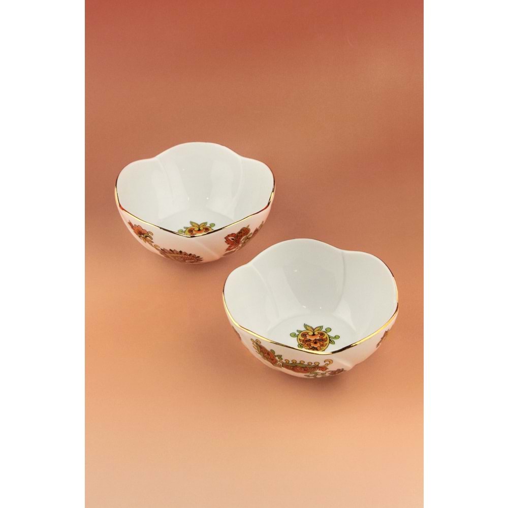 Paisley orange altın yaldızlı 2 adet porselen kase