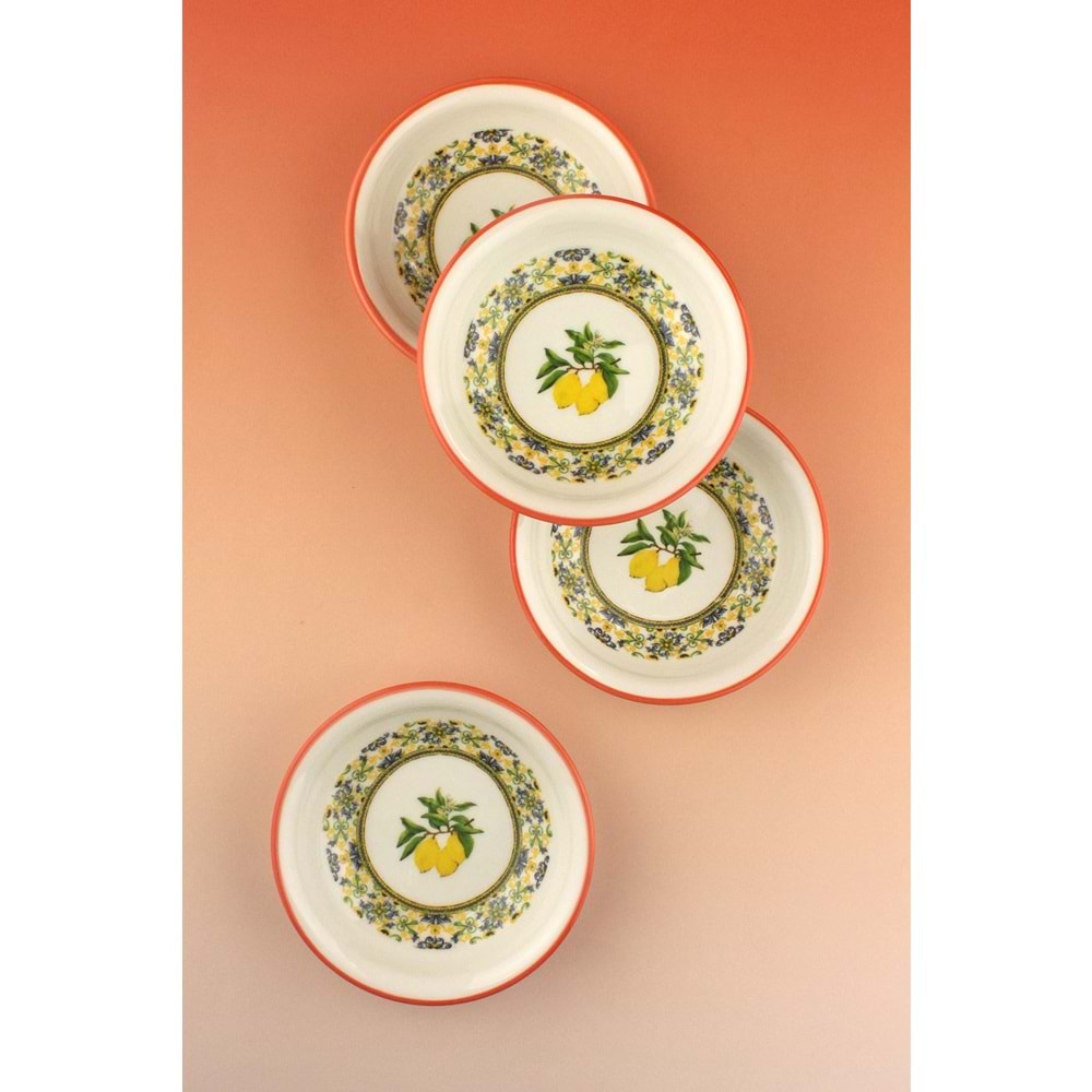 Oranj kenar limon 4 parça porselen çerezlik