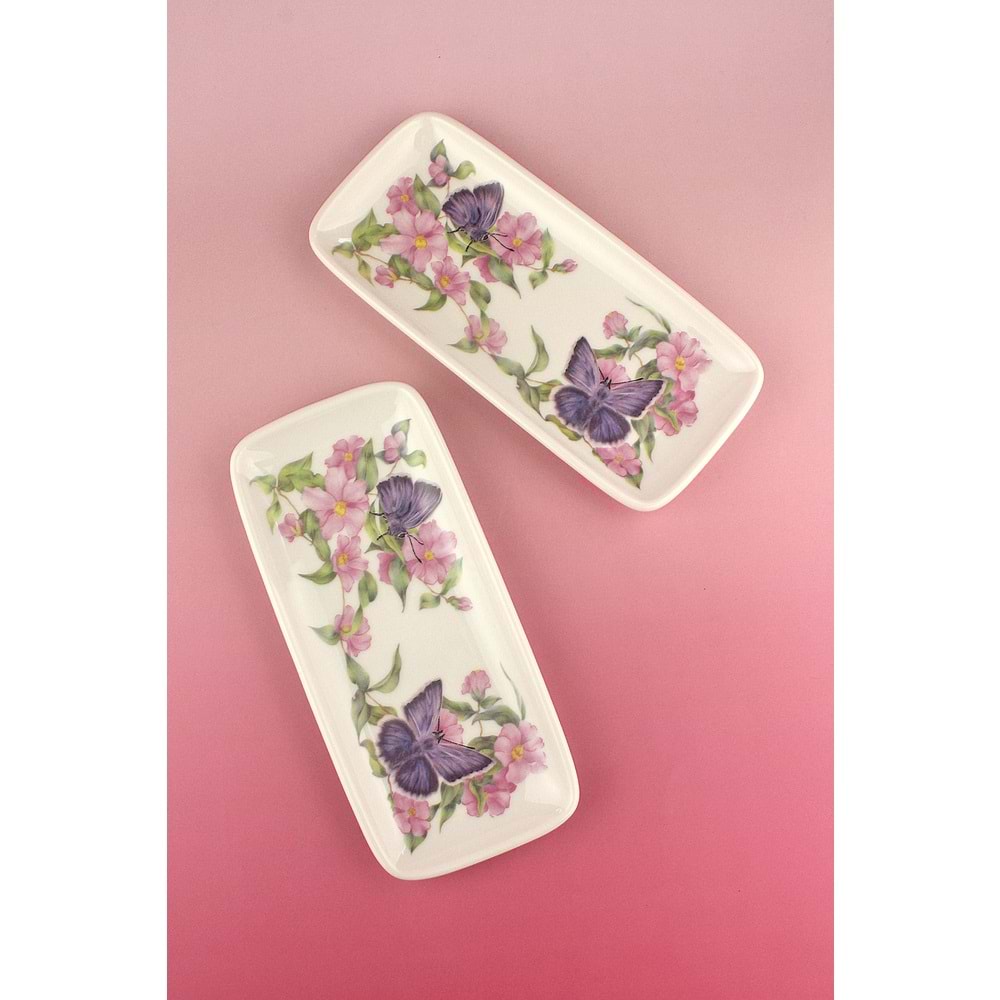 Pink butterfly 2 parça porselen sunum tabağı