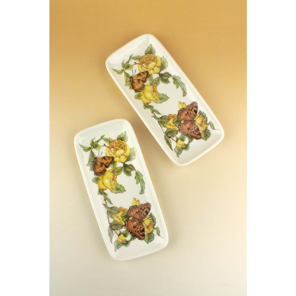 Yellow butterfly 2 parça porselen sunum tabağı