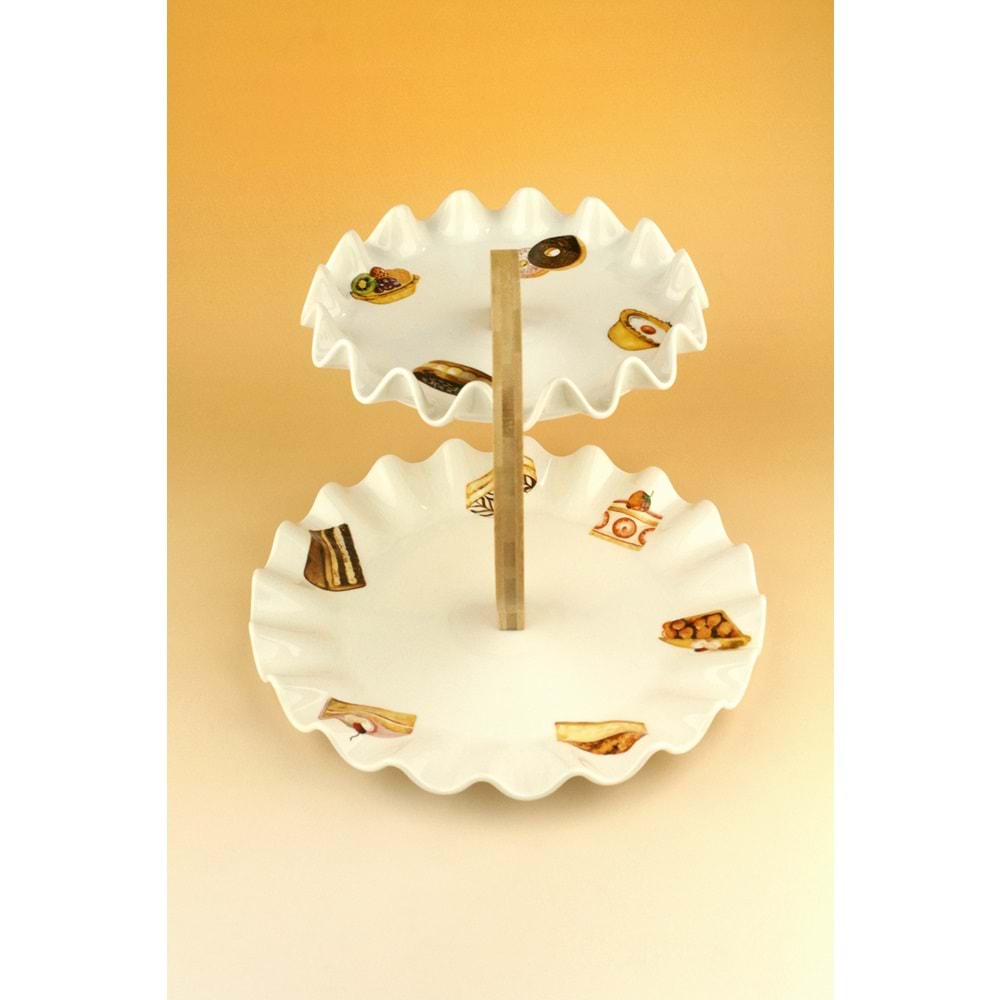 Cupcake porselen iki katlı kurabiyelik