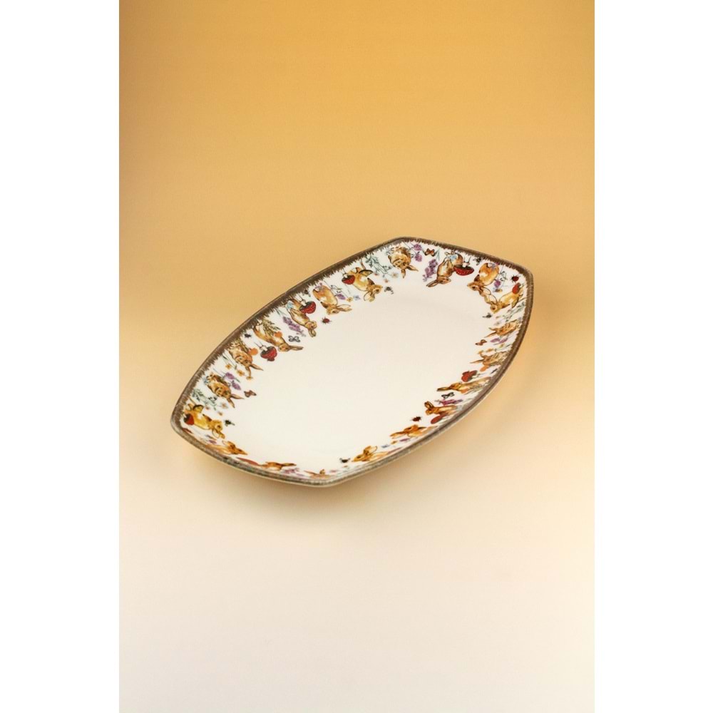 Retro tavşan büyük boy porselen kayık tabak