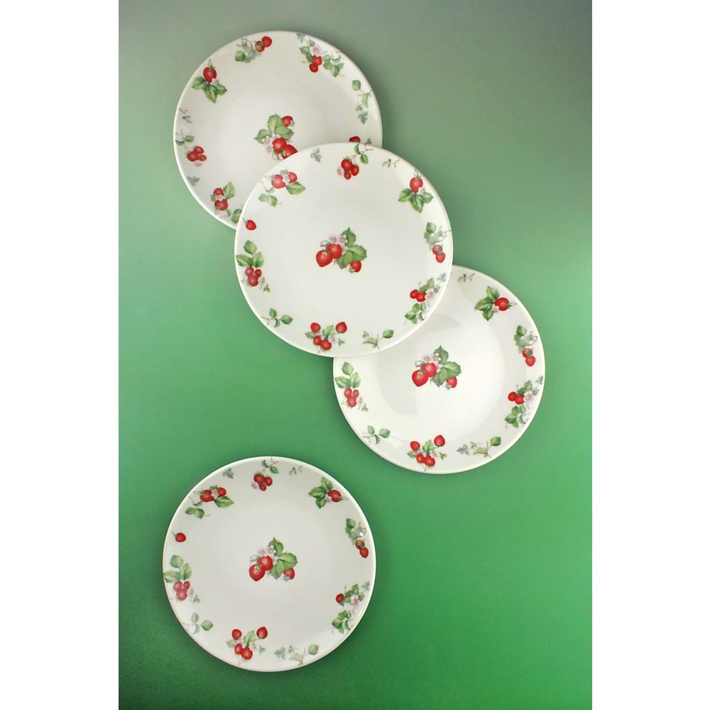Strawberry 4 parça porselen pasta tabağı