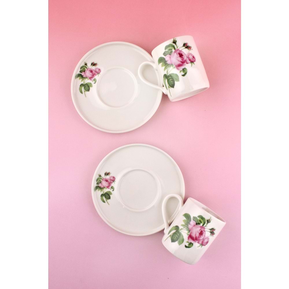 Pink rose iki kişilik porselen kahve fincan takımı