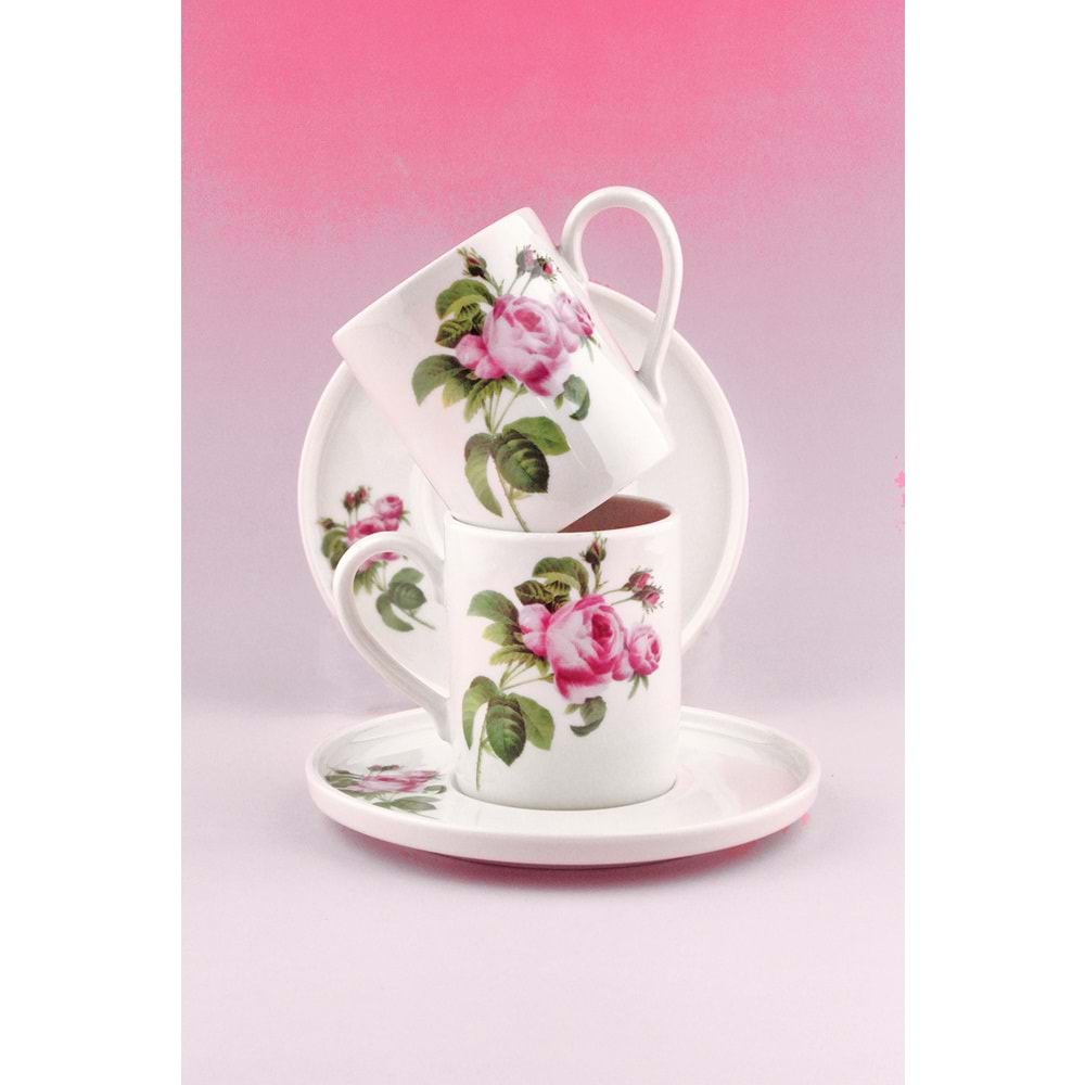 Pink rose iki kişilik porselen kahve fincan takımı