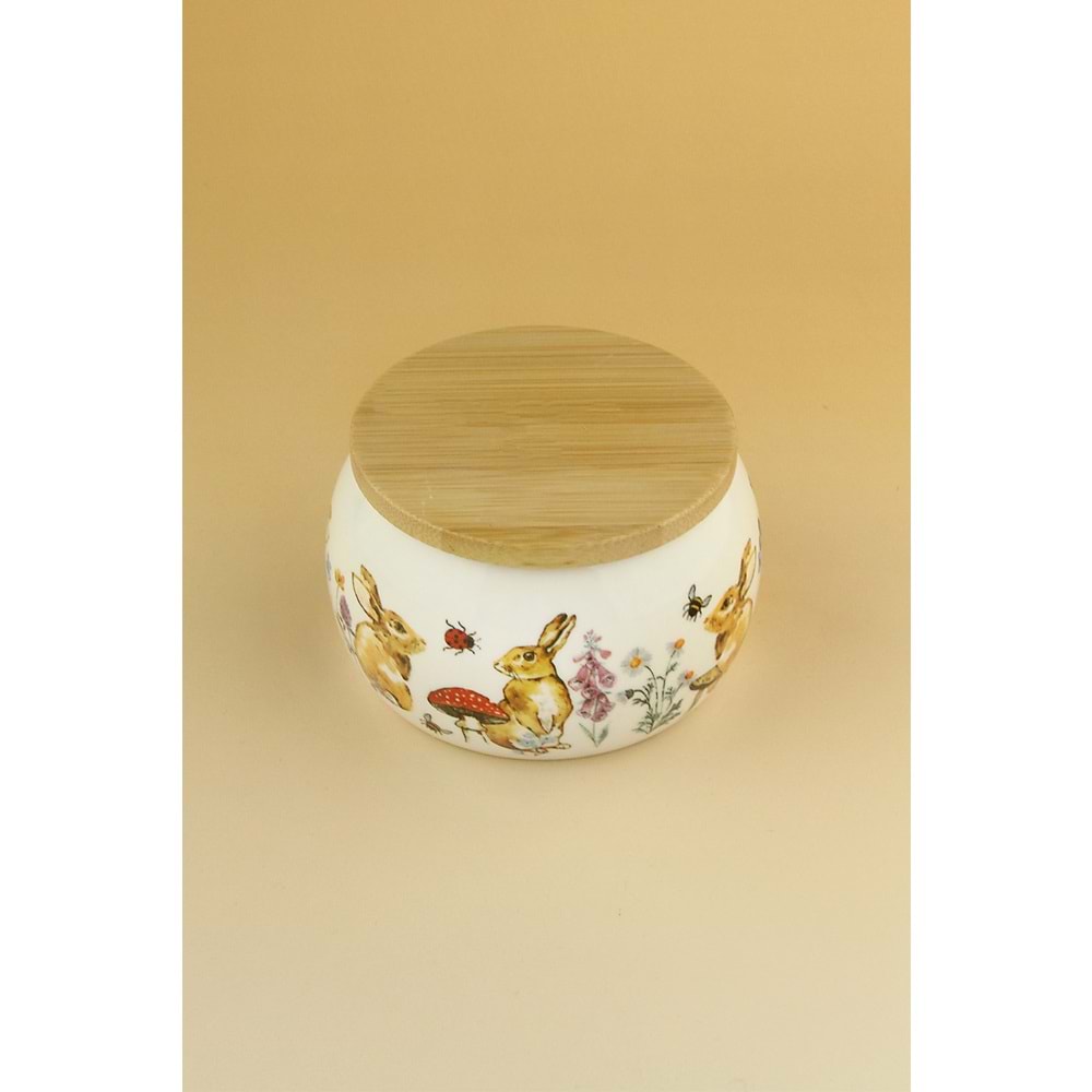 Retro tavşan bambu kapaklı porselen saklama kabı