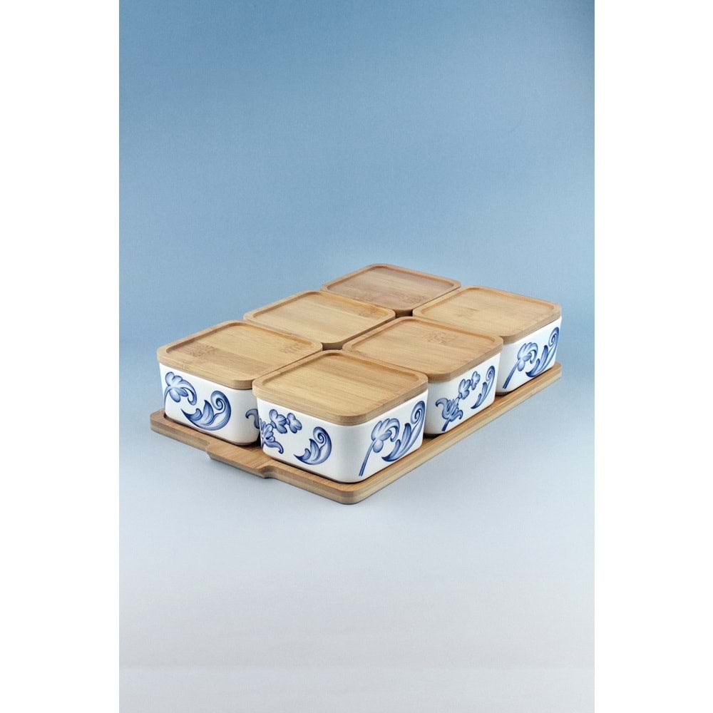 Blue blanc 6 lı bambu kapaklı porselen kahvaltılık