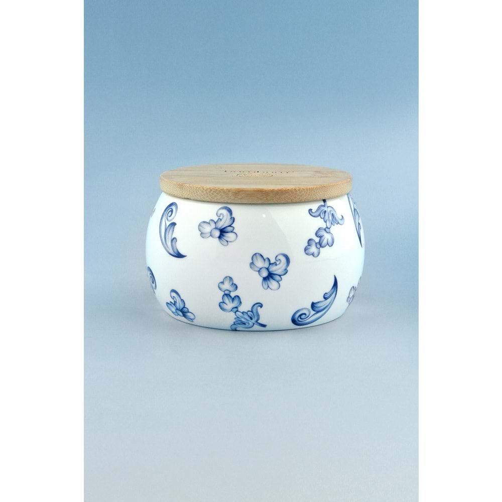 Blue blanc bambu kapaklı porselen saklama kabı