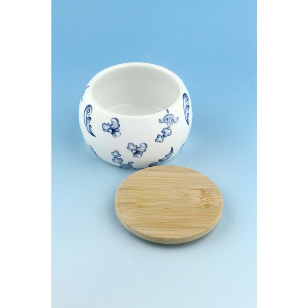 Blue blanc bambu kapaklı porselen saklama kabı
