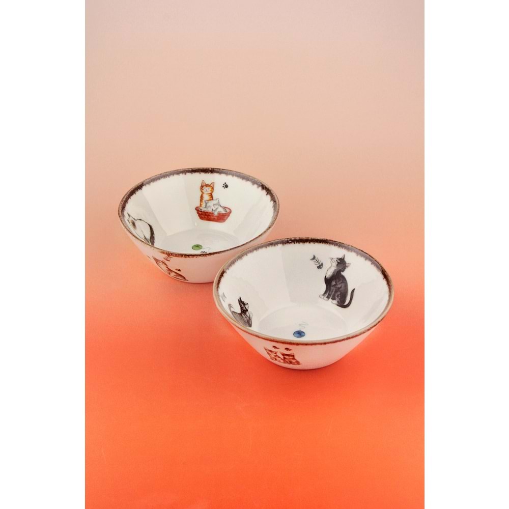 Retro cats porselen ikili kase / mama kabı