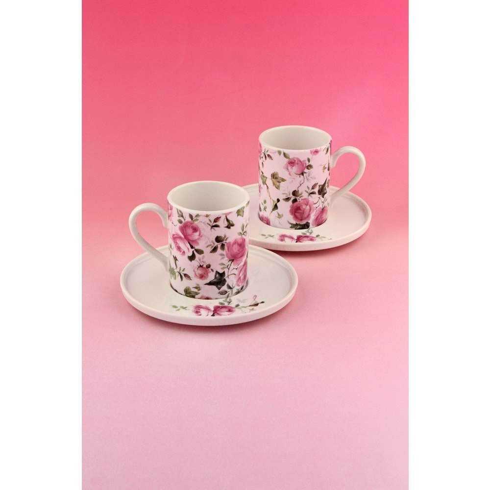 Pink ivy rose iki kişilik porselen kahve fincan takımı